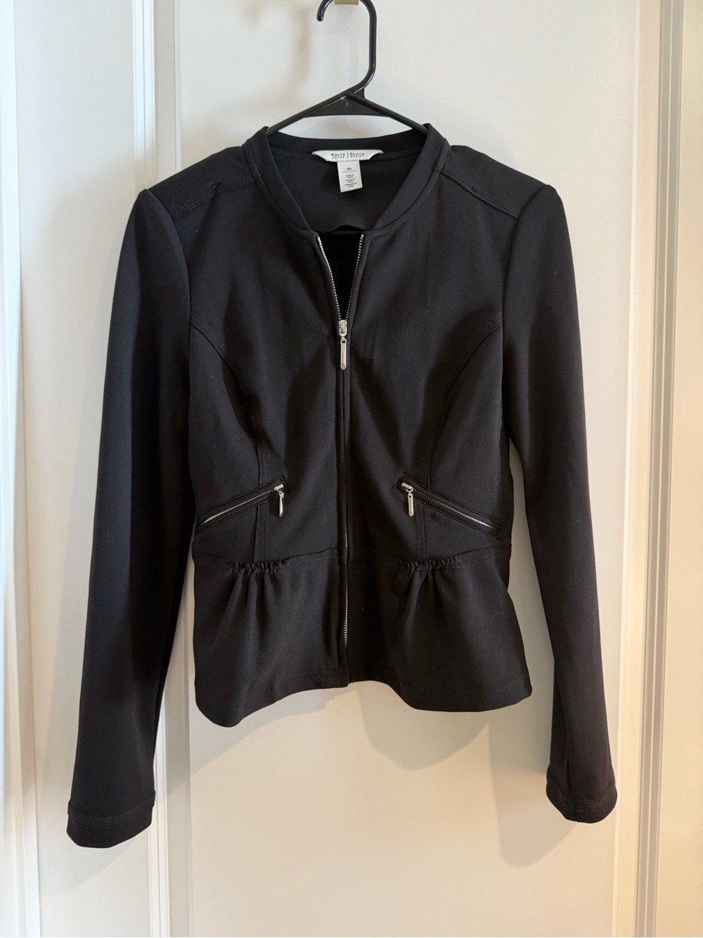 White House Black Market Black Zip-Front Peplum Blazer